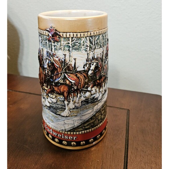 VINTAGE! 1988 Anheuser Busch Budweiser Holiday Beer Stein Clydesdales - Picture 2 of 6